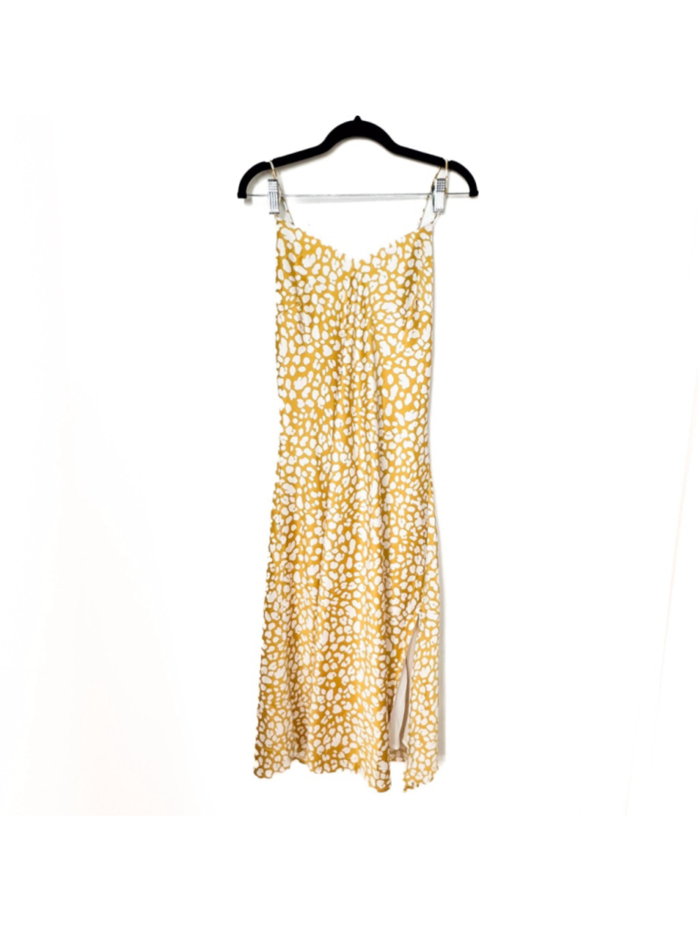 Lulus Calling My Spirit Yellow Satin Animal Print Midi Slip Dress Sz L Spring